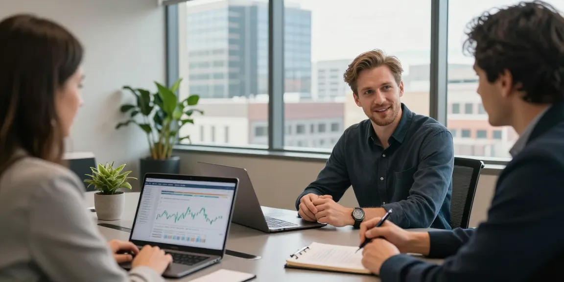 Nathan Garries guiding clients through financial strategies in a modern office setting, showcasing professionalism and trust
