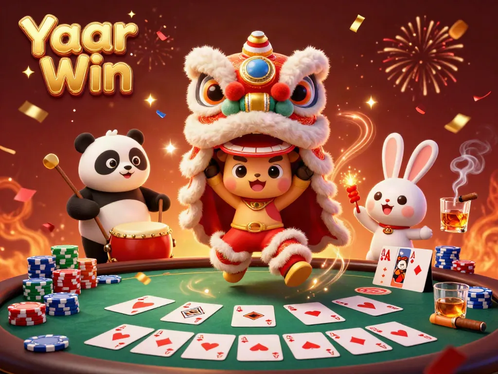 Experience the thrill of Yaar Win with vibrant characters and dynamic poker elements in a festive atmosphere.
