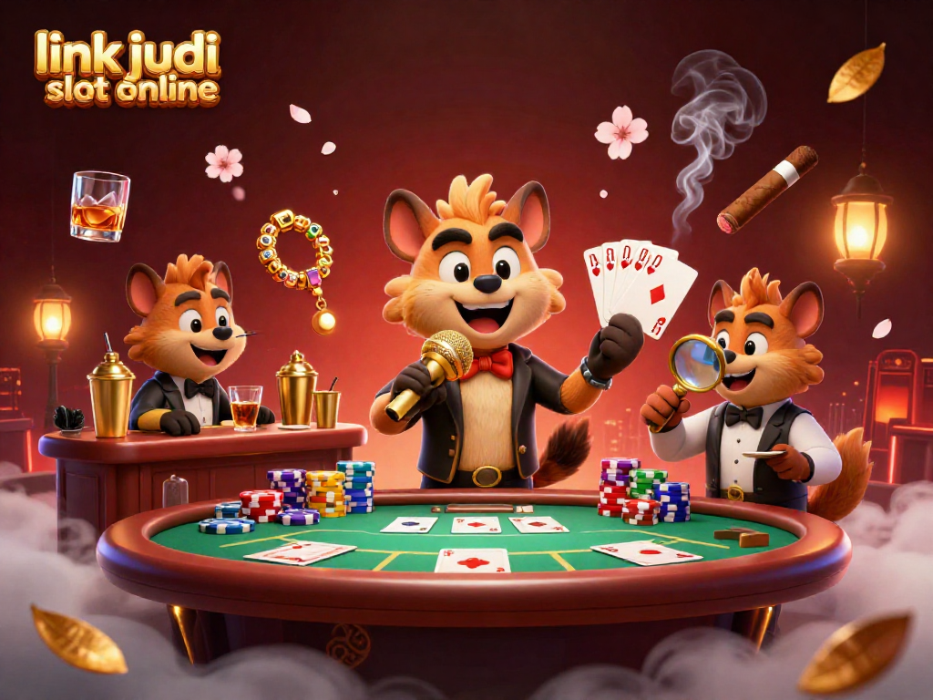 Gali kemenangan dengan link judi slot online dalam suasana kasino penuh warna yang meriah.