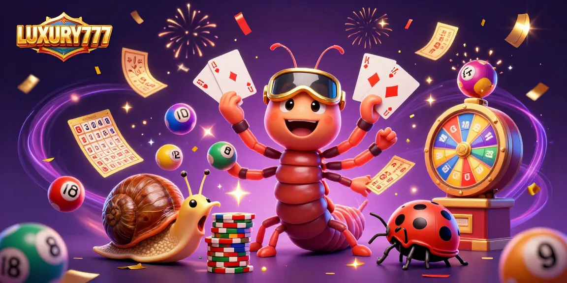 LUXURY777 menghadirkan dealer kartun 3D dan elemen permainan penuh warna dalam ilustrasi kasino yang meriah.