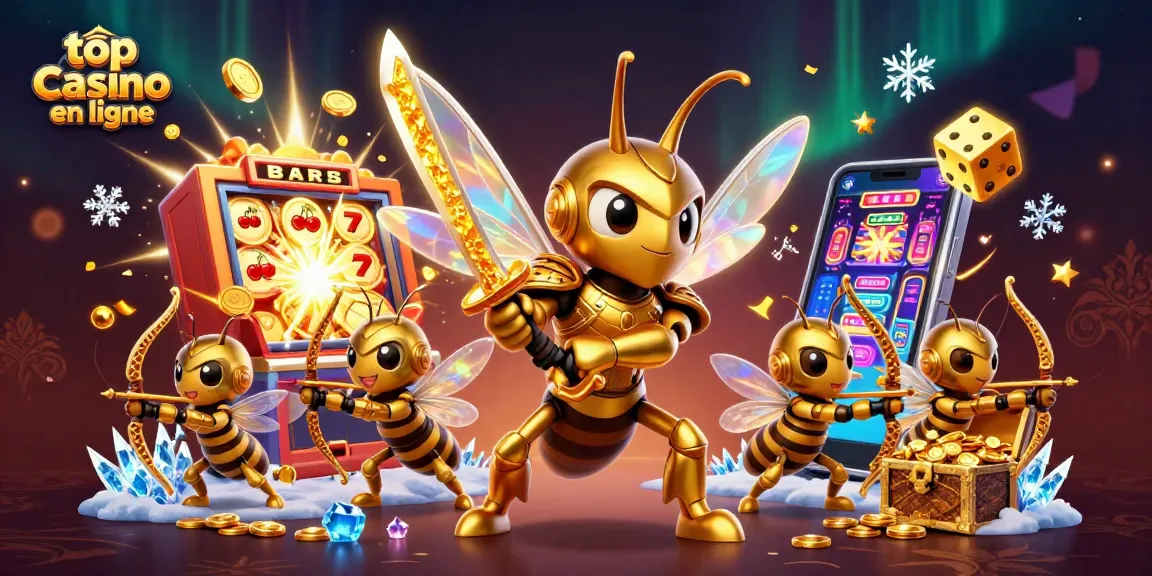 Revivez l'excitation du top casino en ligne avec une illustration captivante de machines à sous et personnages animés.