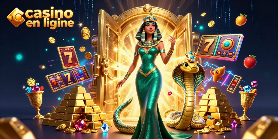 Participez à l'excitation du casino en ligne avec des éléments dorés dramatique et des personnages vibrants.