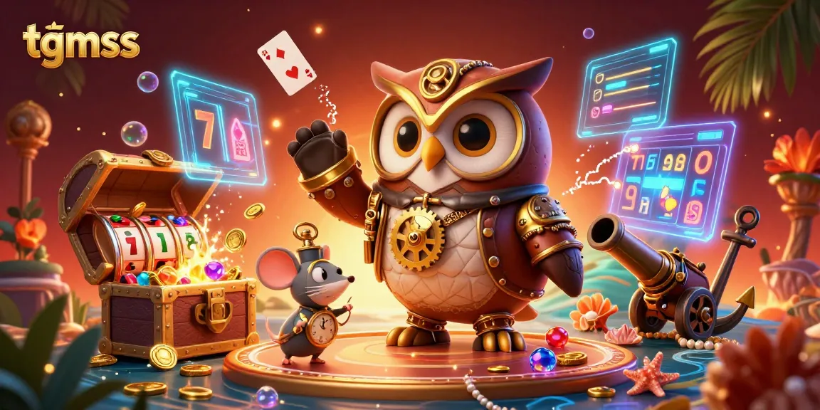 Experience thrilling gameplay at tgmss with a vibrant casino scene featuring a time-traveling owl, emphasizing excitement and luck.