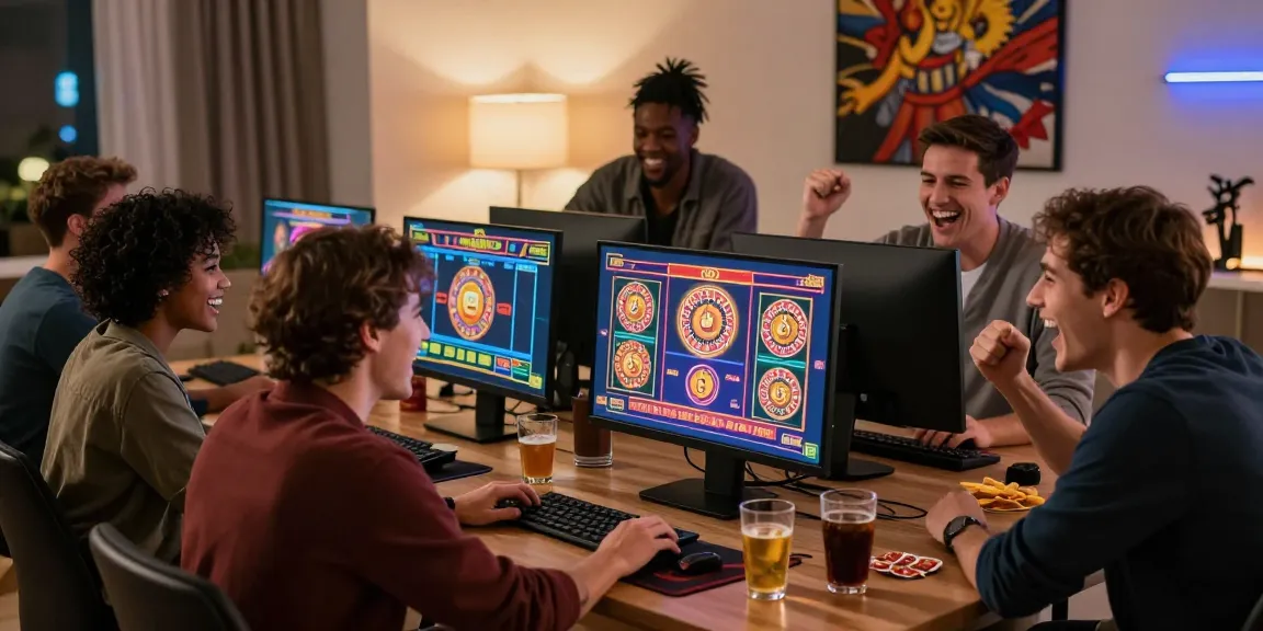 Des amis profitant des jeux de casino en ligne ensemble dans un cadre convivial à la maison.