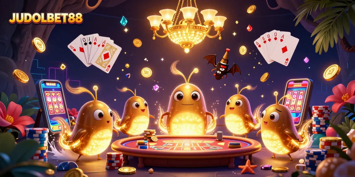 Experience the excitement of JUDOLBET88 with bioluminescent glowworms lighting up a casino scene.