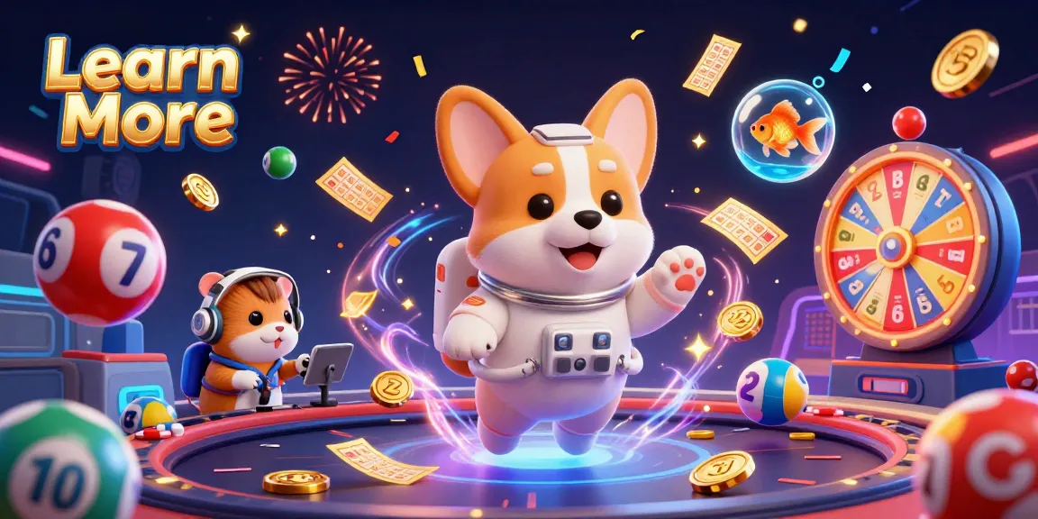 Learn More and enjoy an exciting gaming experience with floating characters in a vibrant casino scene.