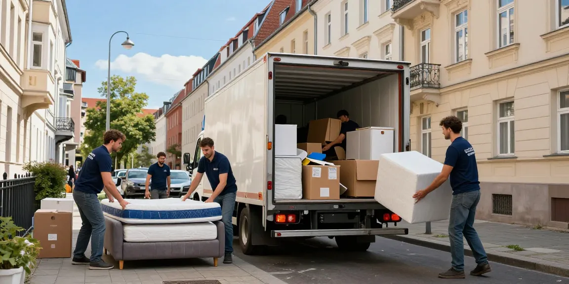 Efficient Wohnungsentrümpelung Berlin team clearing furniture from an apartment, loading items into a moving truck.
