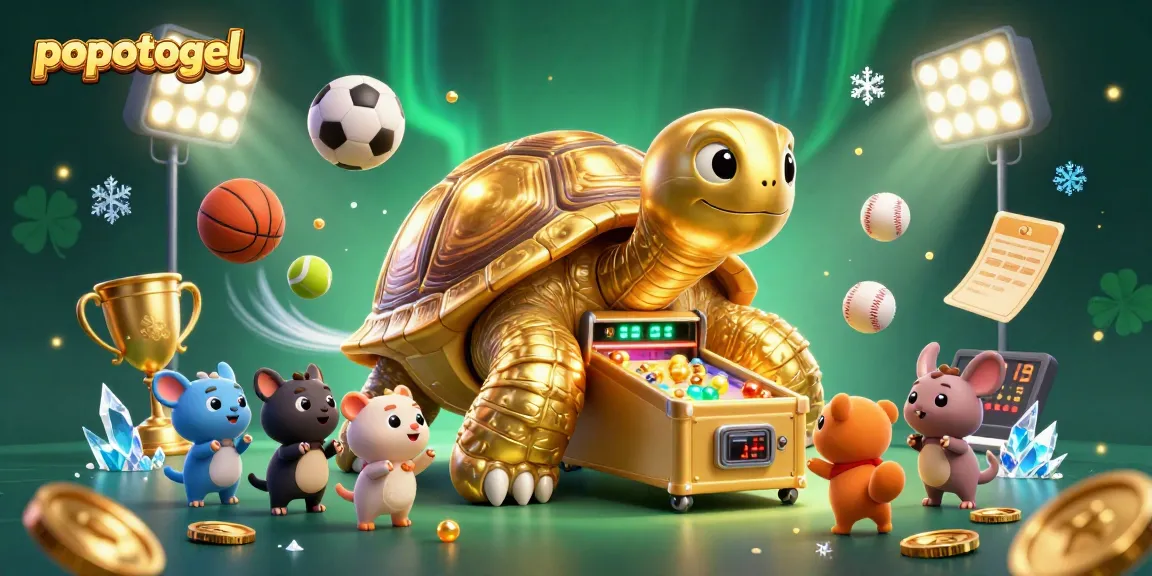 Experience popotogel excitement with the golden tortoise pinball machine, surrounded by dynamic sports elements.