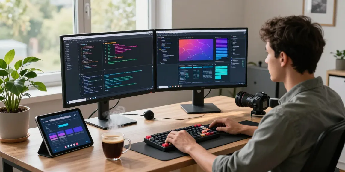 Engaged developer coding software solutions with 纸飞机中文版 in a modern workspace.