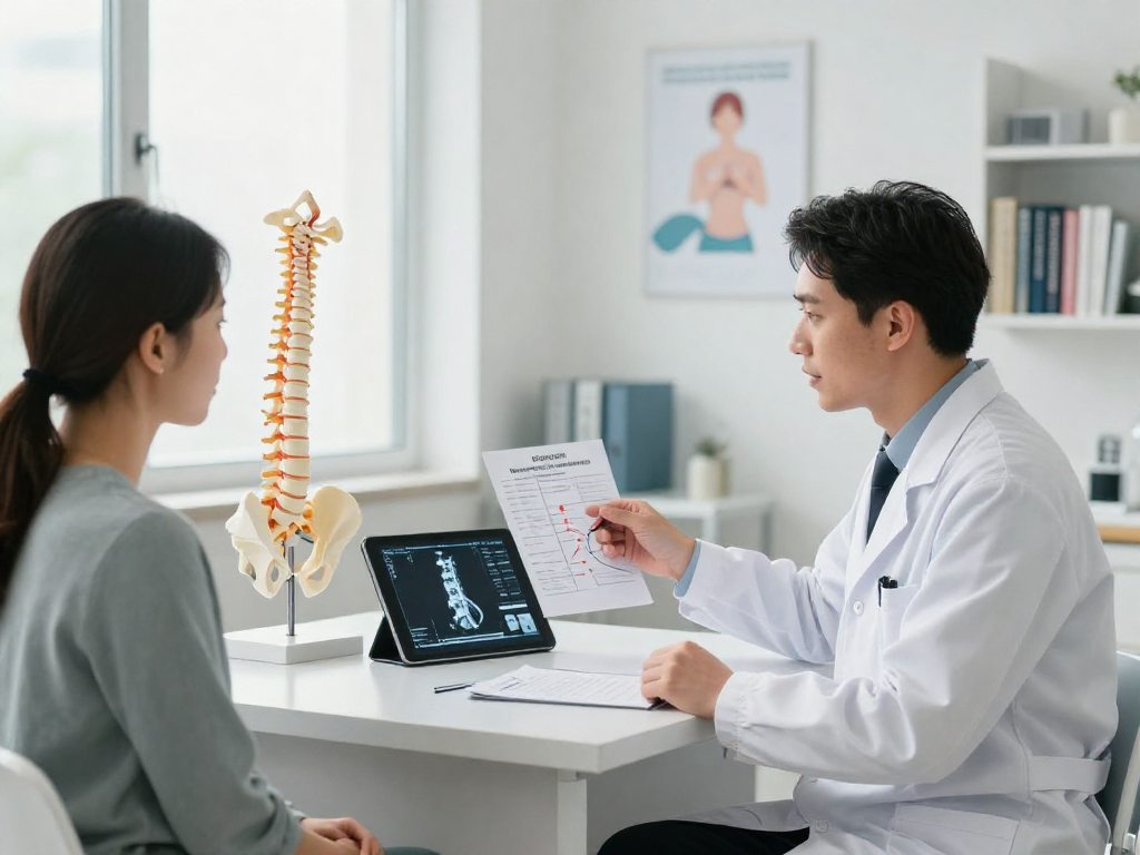 Discussing bel kayması ameliyatı options during a medical consultation with a surgeon.
