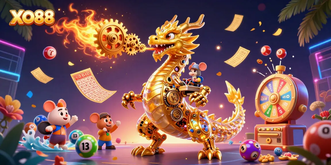 Experience thrilling moments with XO88's vibrant interactive lottery scene featuring a golden dragon.