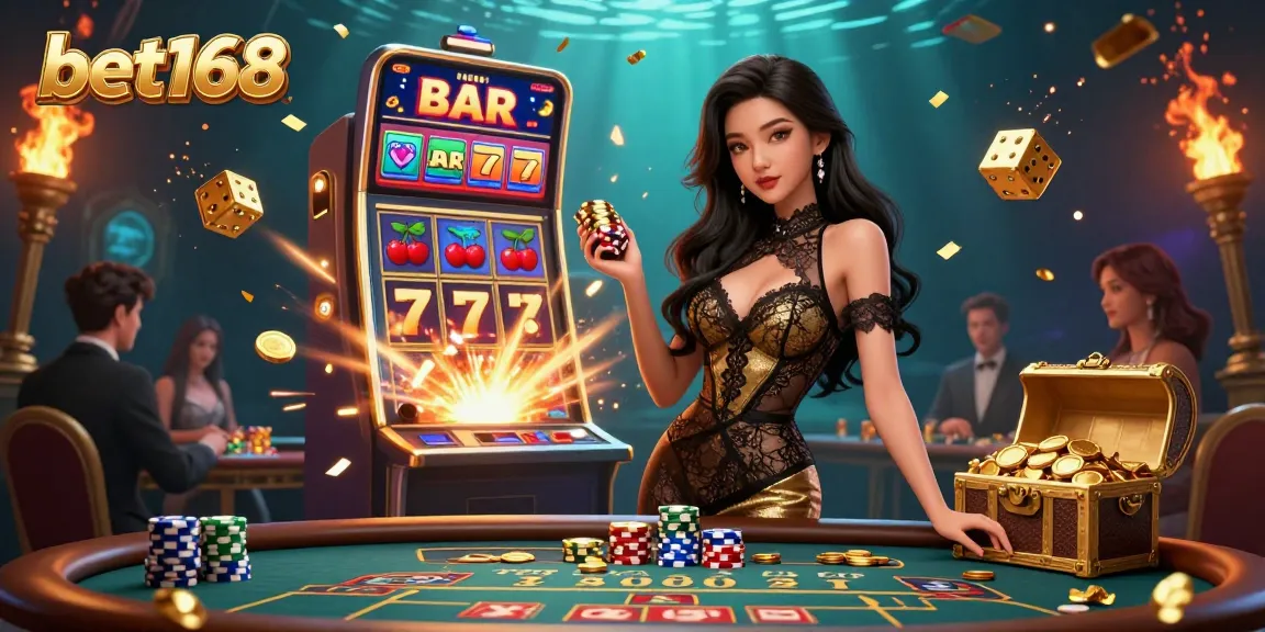Experience the excitement of bet168 with a glamorous scene at a high-stakes baccarat table, featuring lavish visuals.