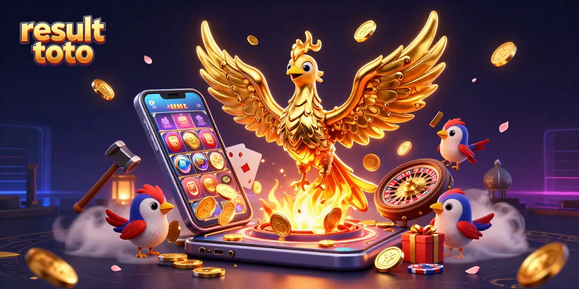 Join the action at result toto, where golden coins drop from a phoenix amidst vibrant casino elements.