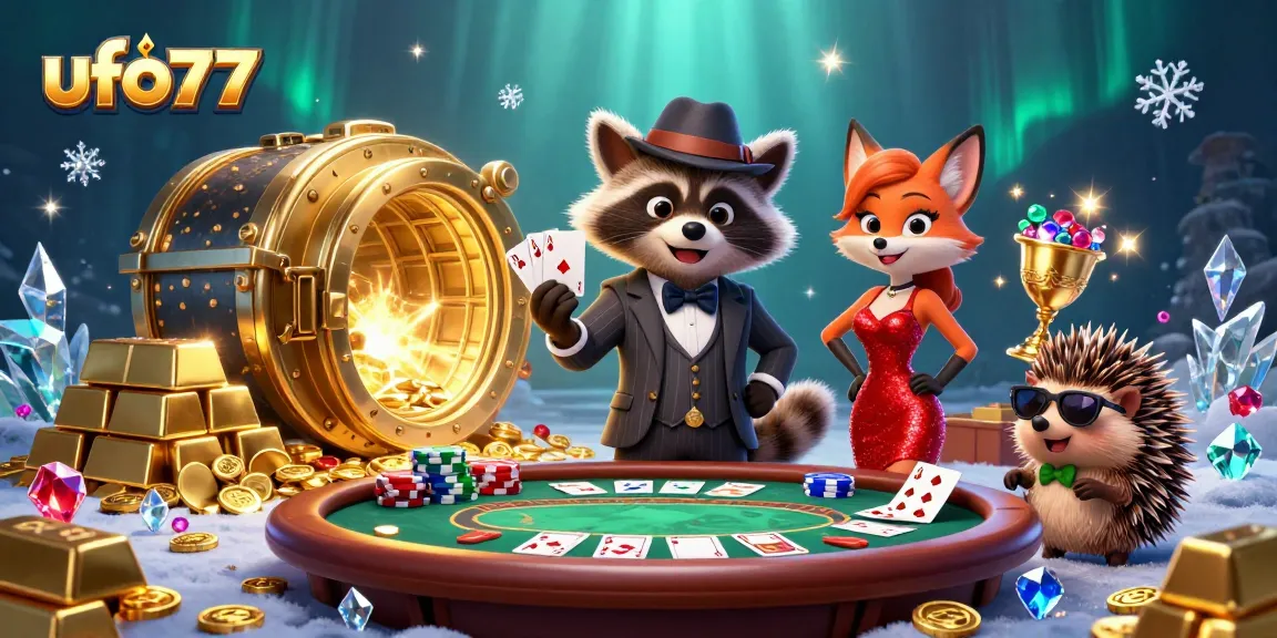 Win big with ufo77 at this dynamic casino scene filled with shimmering treasures and playful characters.