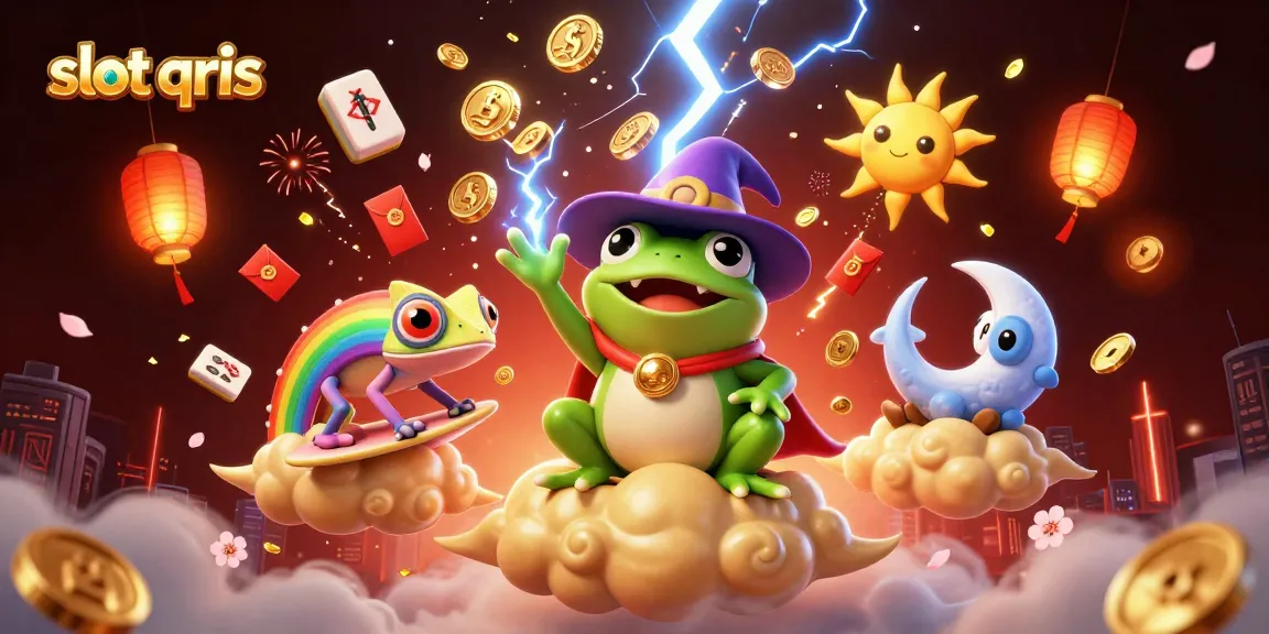 Experience winning with slot qris in an exciting 3D casino illustration of fun characters and magical elements.