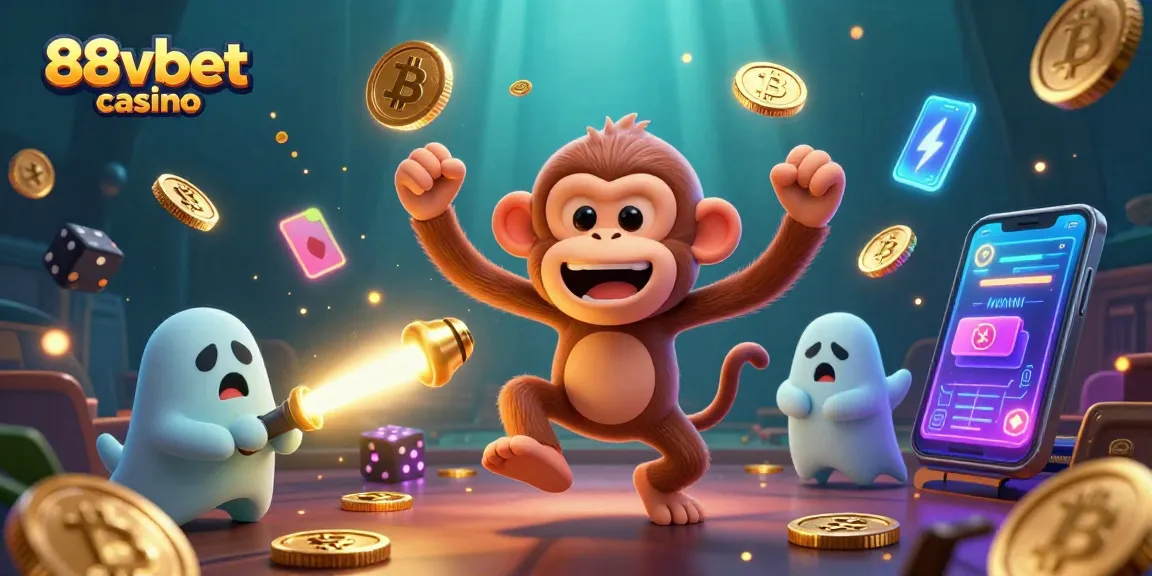 Play at 88vbet casino as a mischievous poltergeist monkey juggles gold in a haunted setting.