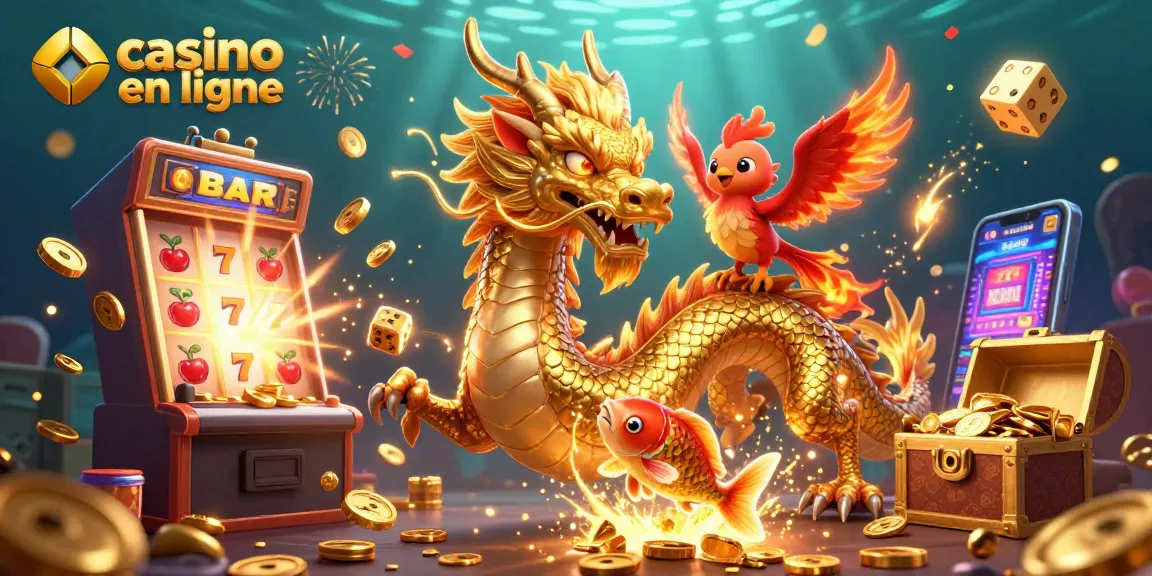 Découvrez l'excitation du casino en ligne avec des dragons, des pièces vibrantes et des éléments de jeu dynamiques.