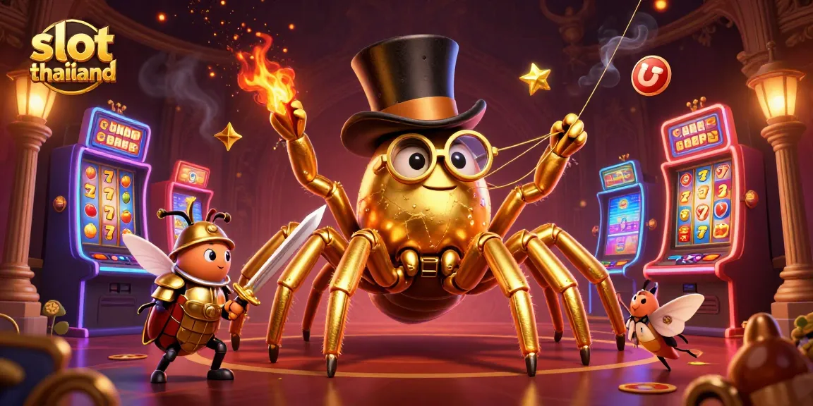 Experience the allure of slot thailand with a vibrant 3D casino scene showcasing a golden tarantula and beetle knight.