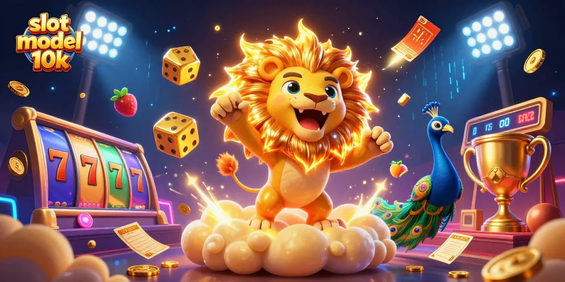 Engage with exciting slot modal 10k action featuring a roaring lion surrounded by vibrant gaming elements.