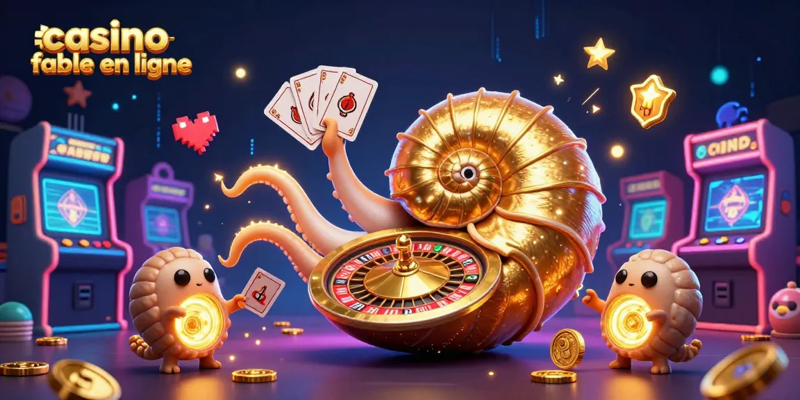 Célébrez le plaisir dans un casino fiable en ligne avec un nautilus géant et des éléments de jeux colorés.