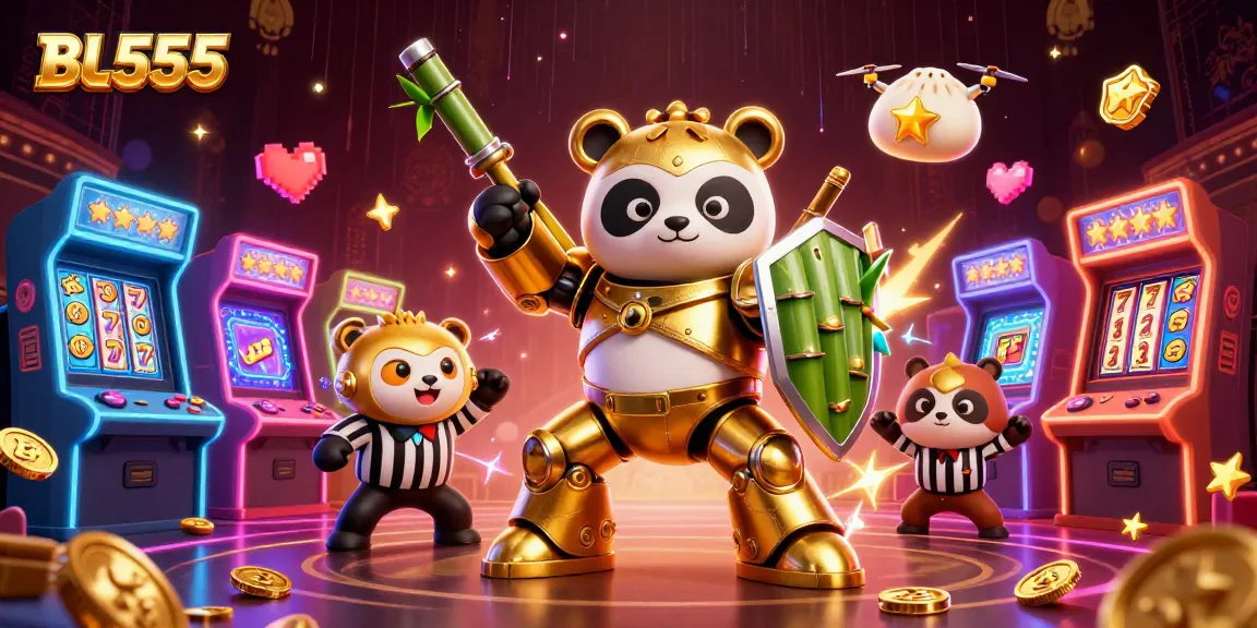 Experience thrilling gaming with BL555 featuring vibrant slot machines and golden panda action!