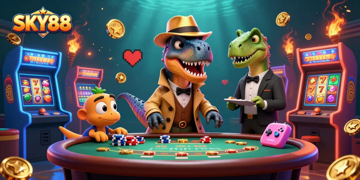 Experience thrilling gameplay at SKY88 featuring lively characters and vibrant casino elements.