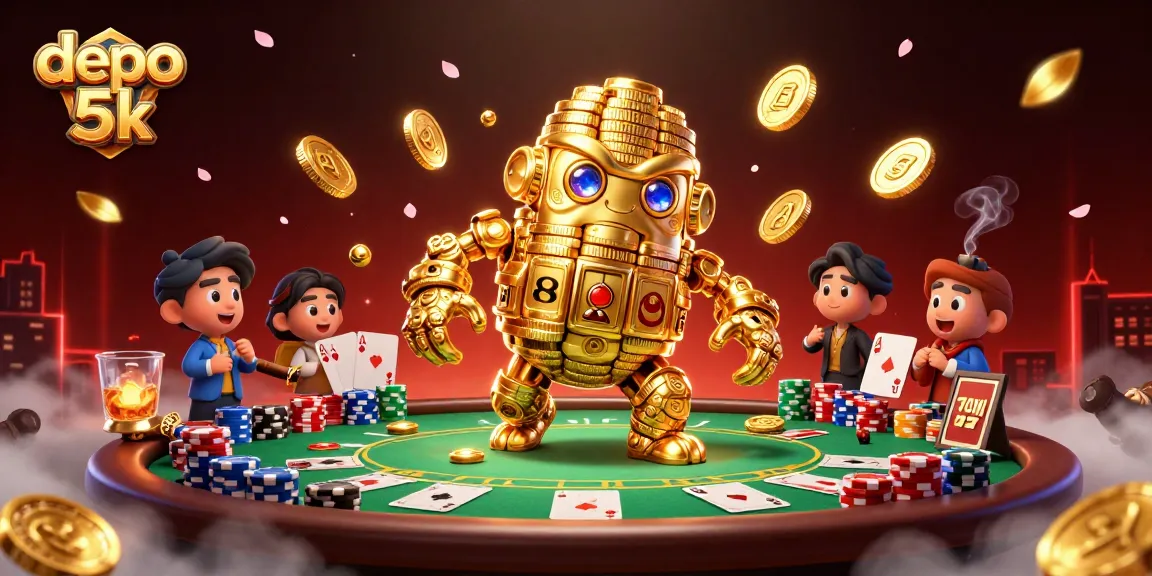 Experience top-tier action with depo 5k through a gold golem surrounded by poker essentials.