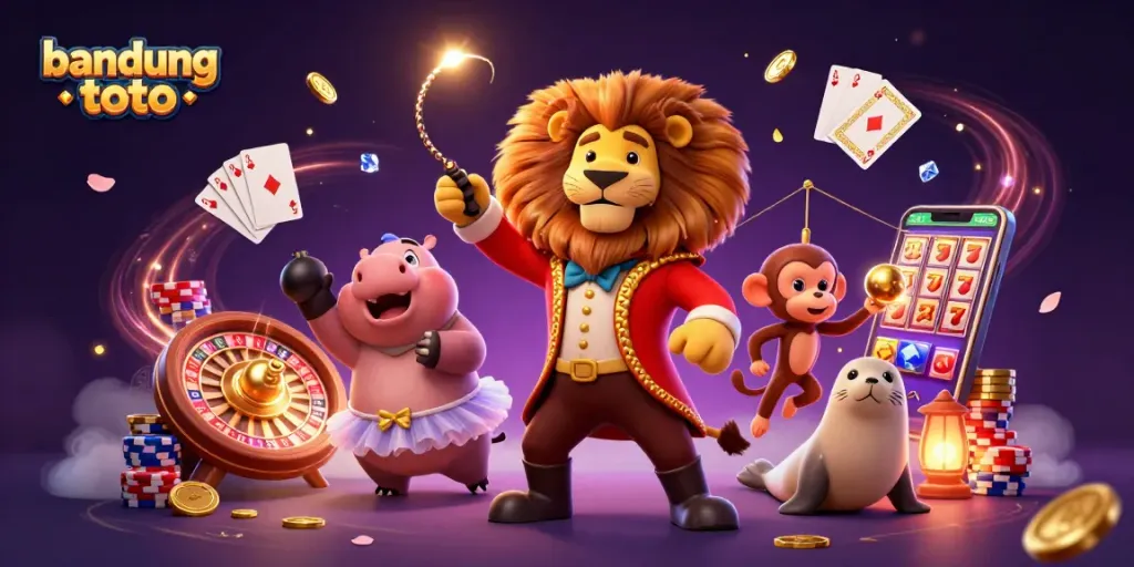 Experience the vibrant action of bandung toto with a lively 3D casino illustration featuring animated characters and game elements.