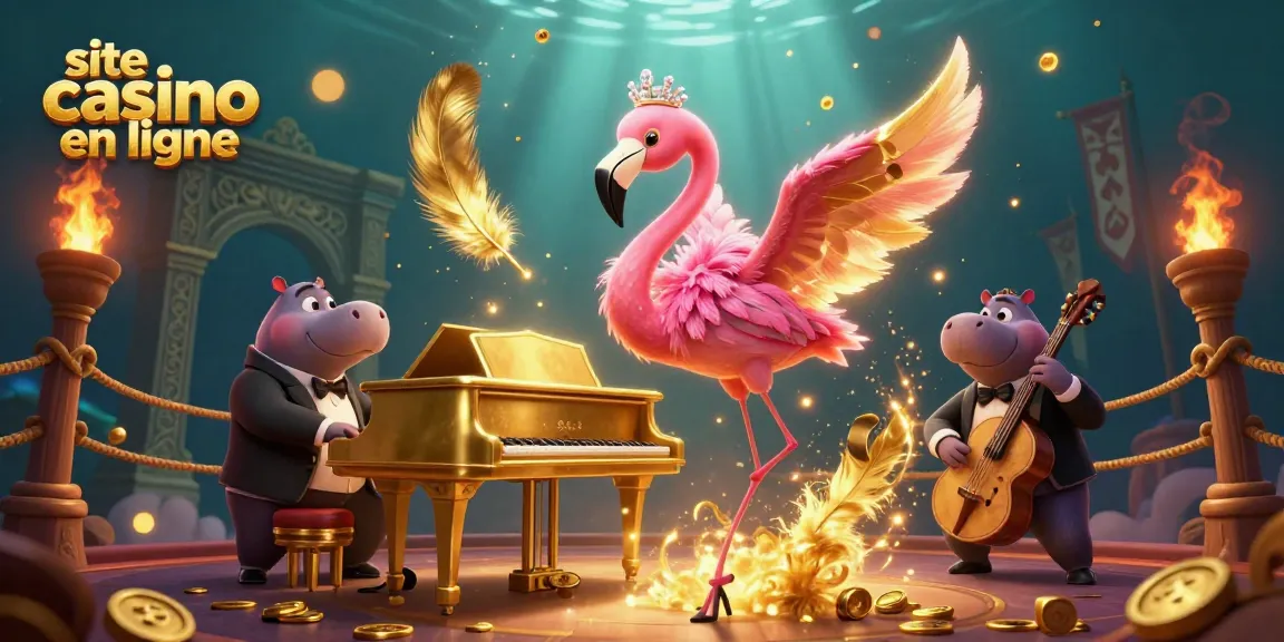 Plongez dans l'univers du site casino en ligne avec un flamant rose chanteur et un hippopotame musicien.