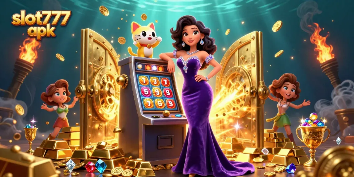 Spin the reels with slot777 apk amidst jewels and jackpot winnings in this vibrant 3D casino scene.