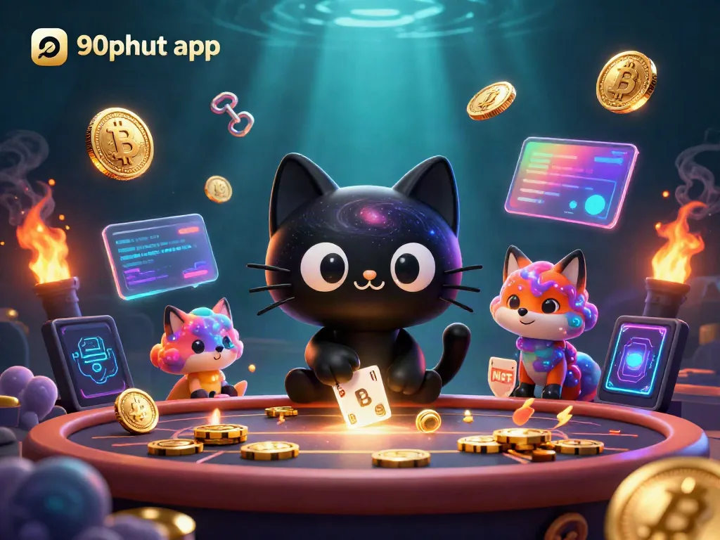 Engage with the thrilling 90phut app scene, featuring a cosmic cat and nebula fox at a casino.