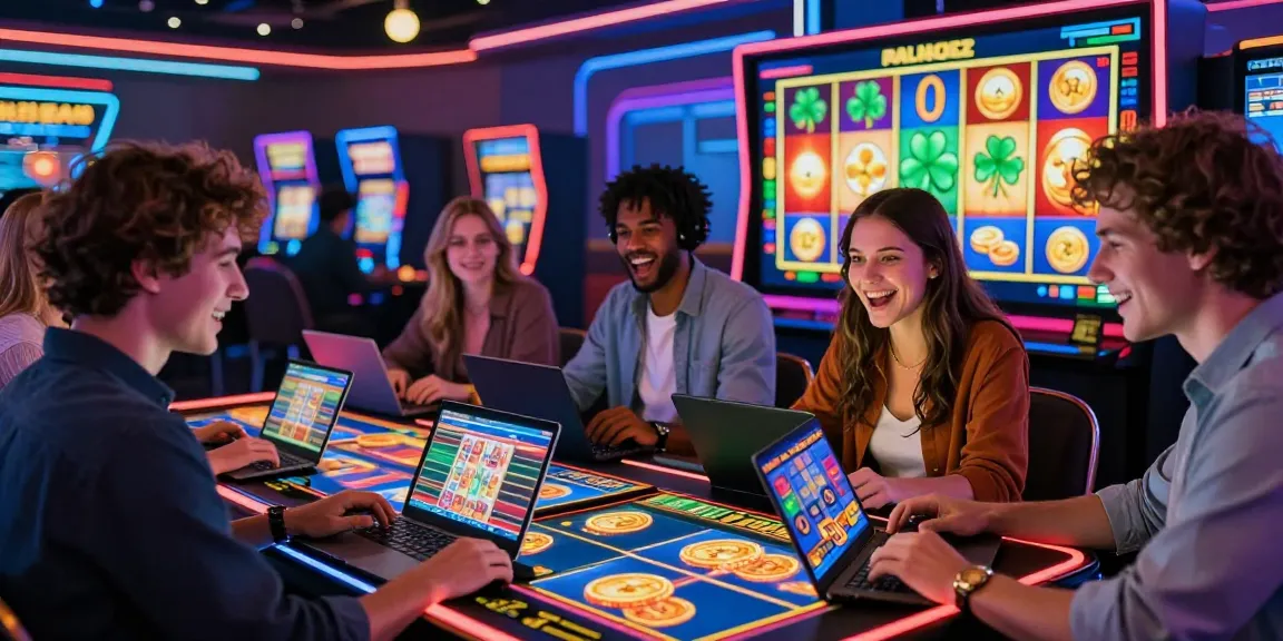 Players enjoying a vibrant digital slot game full of excitement and colors.