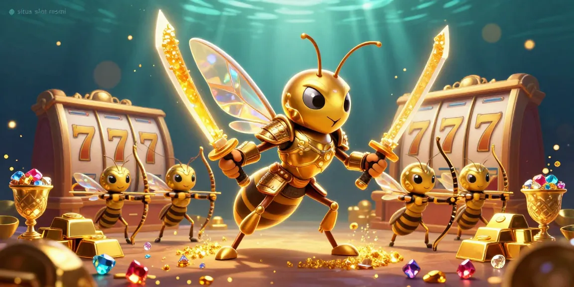 Spin slots at situs slot resmi with a golden hornet and treasure, enjoying secure online gaming.