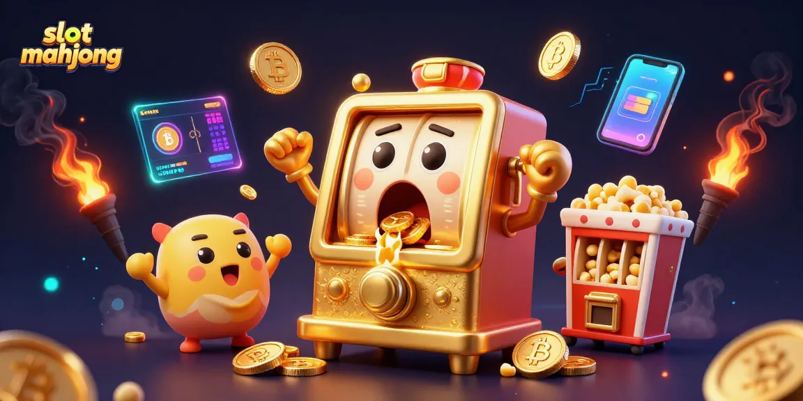 Experience the excitement of slot mahjong as a golden slot machine hits a jackpot amidst dynamic casino graphics.