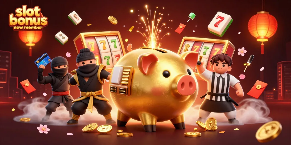Experience excitement with the slot bonus new member in this rich casino scene, featuring dynamic characters and vibrant elements.