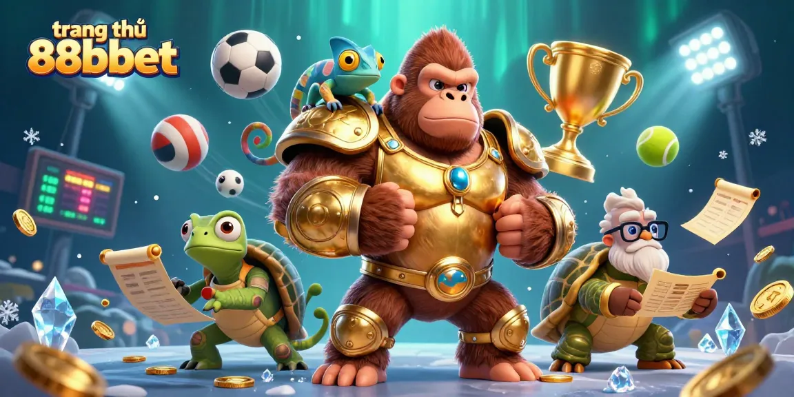 Experience the excitement of trang chủ 88bbet with a dynamic casino illustration featuring a powerful gorilla and vibrant sports elements.