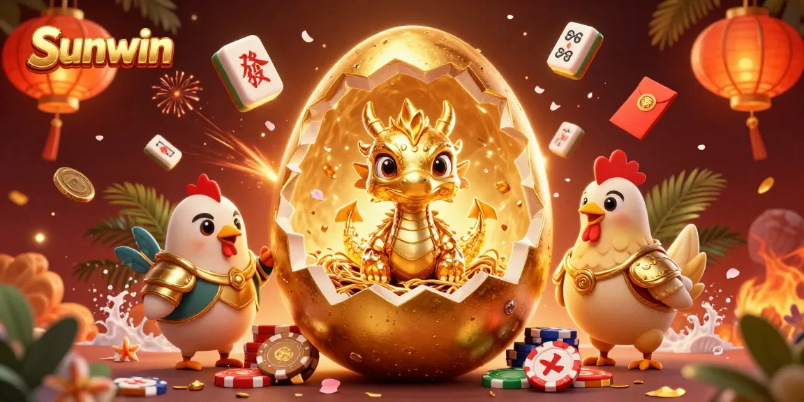 Engage with Sunwin in this vibrant, dynamic 3D illustration featuring a golden dragon in a casino setting.