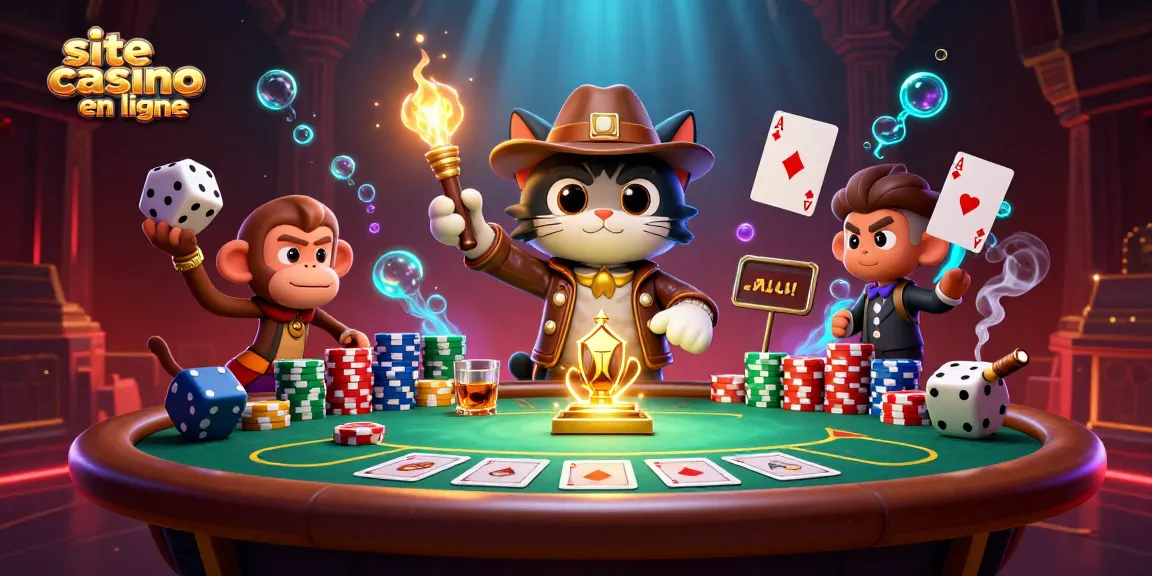 Illustration 3D d'un chat archéologue et un singe dans un temple, thème site casino en ligne.