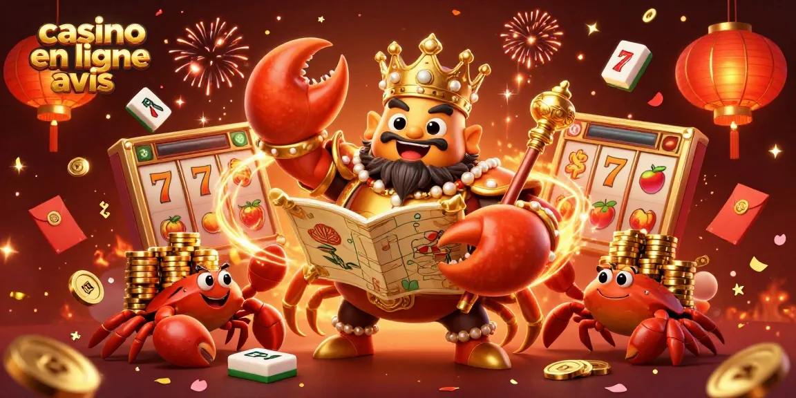Vision dynamisante de casino en ligne avis avec un empereur crabe doré et des éléments de jeu flamboyants.