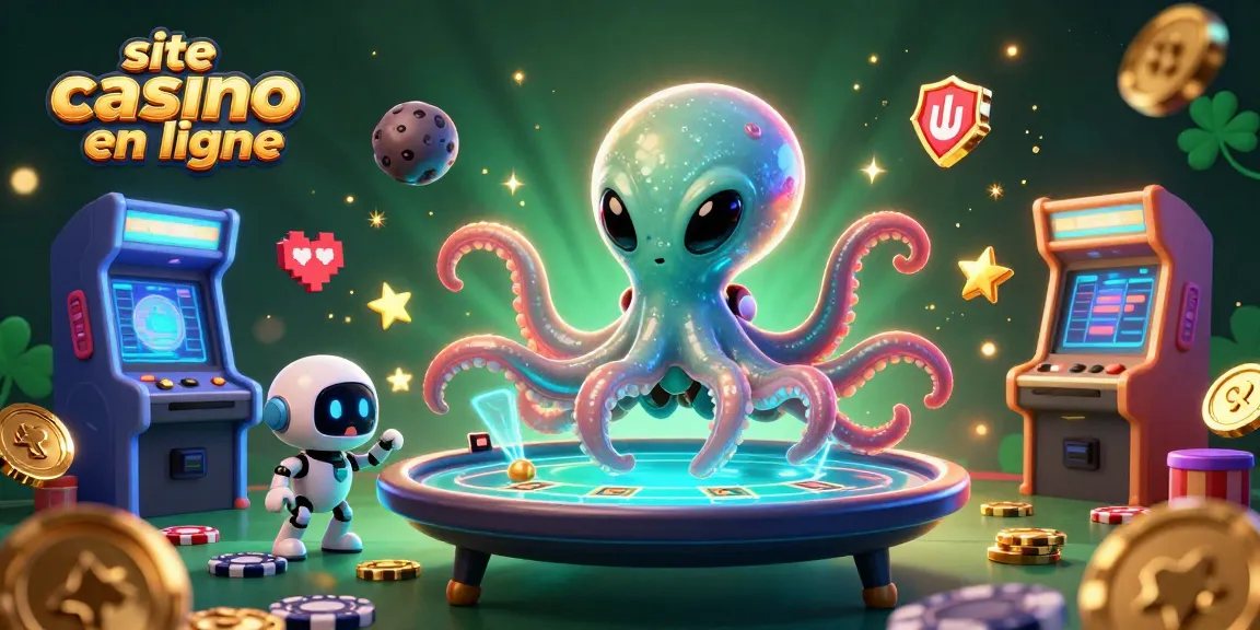 Actionner au site casino en ligne avec un octopus alien jouant au poker dans un décor vibrant.