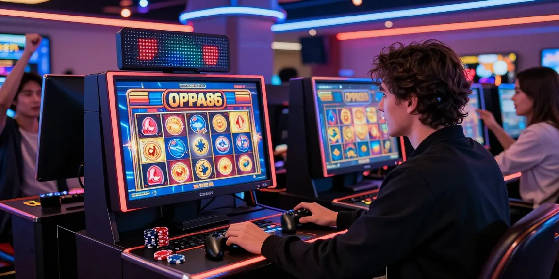 Engaged gamer enjoying OPPA86 online slots with colorful graphics.