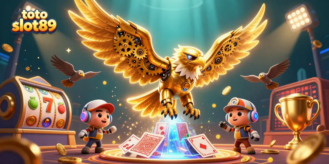 Experience thrilling gameplay with toto slot89 featuring a dynamic scene of a golden eagle in a colorful casino environment.