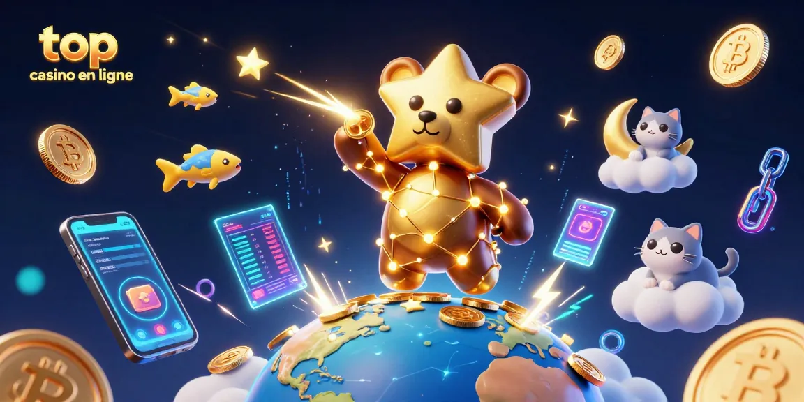 Découvrez le top casino en ligne avec des étoiles scintillantes et des pièces d'or en action.